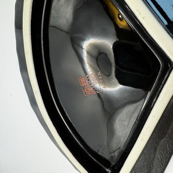 Vintage Fan Peacock And Floral Trinket Dish Japan black gold trim - Picture 3 of 7